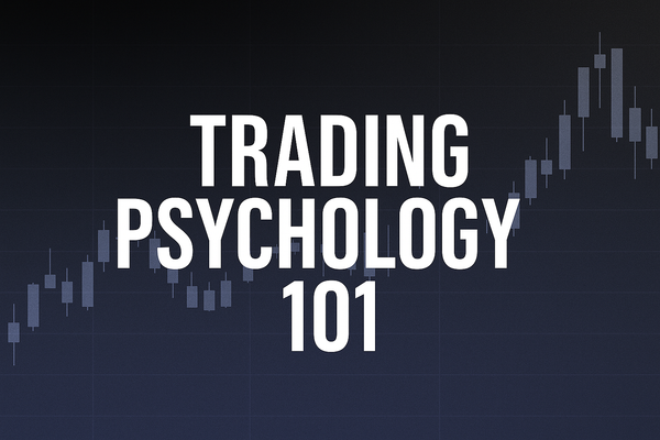Trading Brut blog cover image with the title “Trading Psychology 101” in bold white text, centered over a dark blue to black gradient background with subtle candlestick chart pattern.
